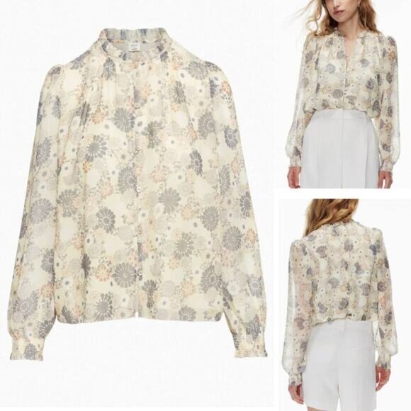 WILFRED Aritzia Santiago Printed Long Sleeve Button Up Blouse Sz 2XL - Picture 2 of 8